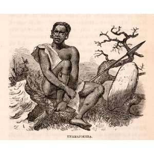  Engraving Africa Unamapokera Tribe Native Spear Hunter Field Savanna 