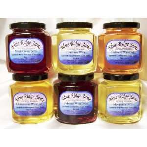 Blue Ridge Jams Wine Jelly Variety Pack, Set of 6 (10 oz Jars)