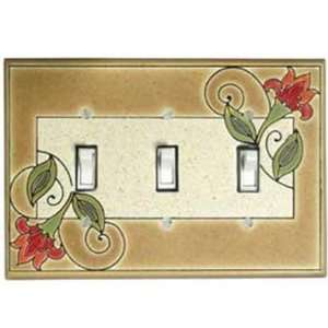 Jacobean Flowers Ceramic Switch Plate / 3 Toggle