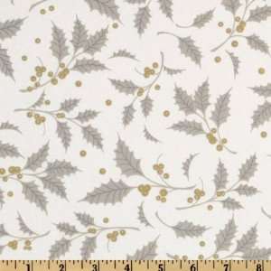   Holly & Berries White/Silver Fabric By The Yard Arts, Crafts & Sewing