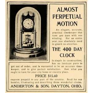  1905 Ad 400 Day Dome Clock Anderton Son Dayton Ohio 