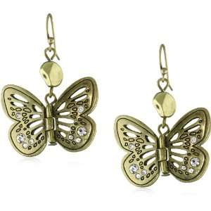  Nine West Vintage America Brass Ox Butterfly Drop Earrings 