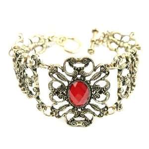  Vintage Retro Hollow out Dark Red Flower Bracelet Jewelry