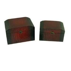   Box with Crocodile Design in Distressed Red (Set of 2)