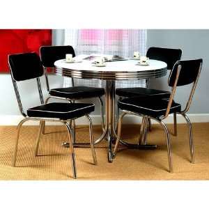 TMS Retro 5 Piece Dining Set with Black Padded Vinyl Chairs 
