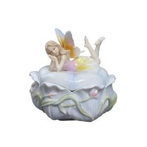  Fairy and Pink Iris Flower Porcelain Trinket Box