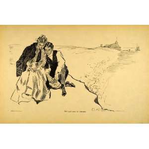  1906 Charles Dana Gibson Lovers Summer Beach Girl Print 