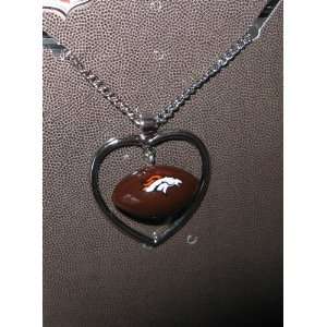   Denver Broncos Necklace w/ Football in Heart Charm