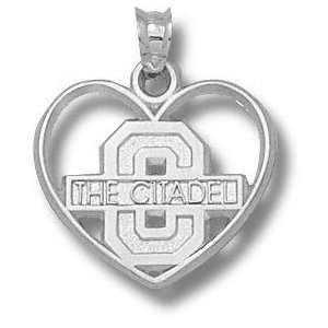 Citadel Bulldogs Sterling Silver Block C Pierced Heart Pendant 
