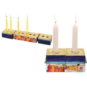  Hanukah Chanukah Menorah Shabbat Candle Set Hand Painted 