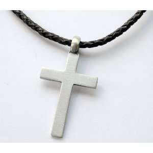  20 inch Mens Black Leather Necklace with Cross Pendant Jewelry