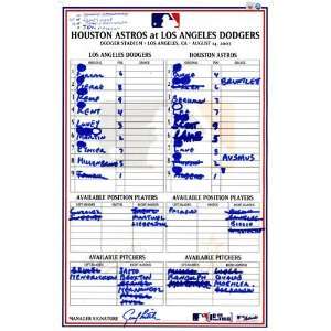   Astros at Dodgers Game Used Lineup Card 8 14 2007