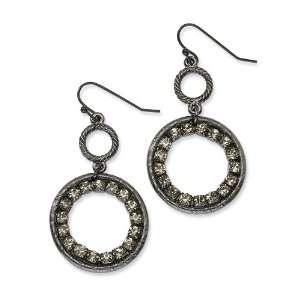  1928 Boutique Black plated Smokey Crystal Dangle Earrings 