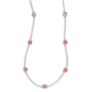 13+2 Extension Fuchsia AB Crystal Cubes with Liquid Silver Necklace