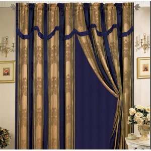    Gold and Navy Curtain Set w/ Valance/Sheer/Tassels