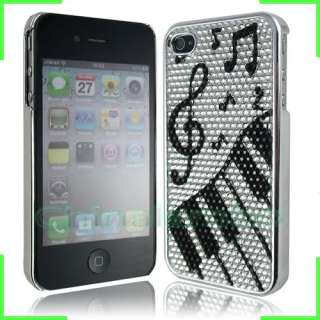 For iPhone 4 4G 4S Music Musical Bling Soft Rubber Silver Chrome Skin 