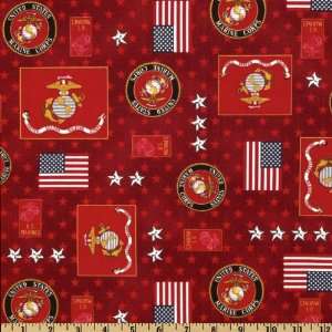  44 Wide Patriots U.S. Marines Emblems Red Fabric By The 