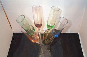 Long Stemmed Colorful Champagne Flutes & Holder  