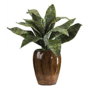  Tiger Leaf w/Ceramic Vase Silk Plant