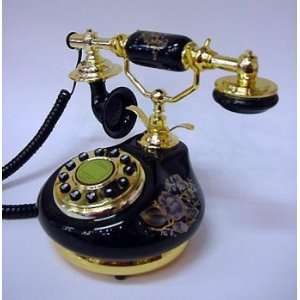    Black Porcelain French Style Phone with Roses