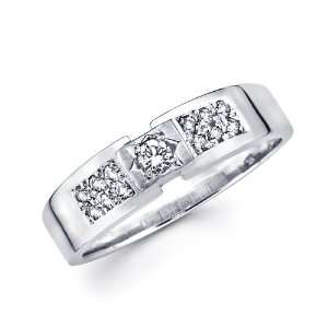 14K White Gold Round with Round Accented Diamonds Mens Couple Wedding 