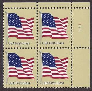 4129 Plate block USA First Class (41cent) Old Glory Flag stamp  