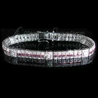 RED RUBY Simulated / CLEAR BRILLIANT CZ TENNIS BRACELET_7_Nickel Free 