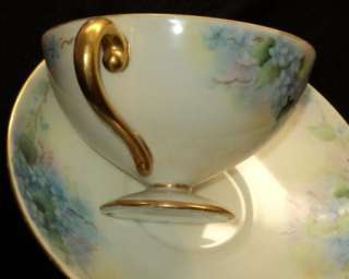 Antique Bohemian HP FORGET ME NOT TEA CUP AND SAUCER  