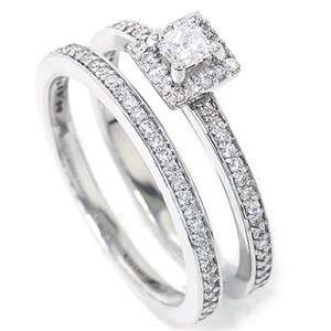 65CT Princess Cut Pave Halo Matching Diamond Engagement Wedding Ring 