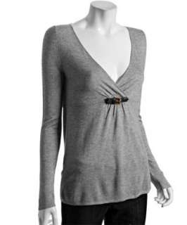 Gucci heather grey cashmere buckle v neck sweater   
