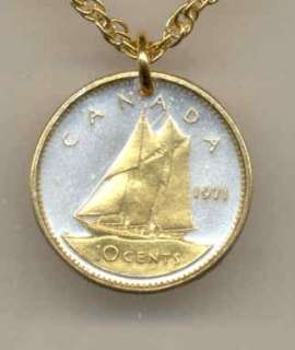 Gold & Silver Canadian 10¢ Bluenose Sail Boat Necklace  