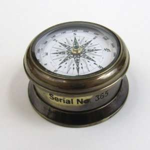 Solid Brass Drum Compass with Antique Finish   2 1/2 in Diameter 