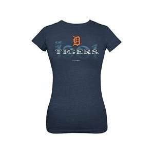 Detroit Tigers Womens Triblend Crew T Shirt by 5th & Ocean   Navy 