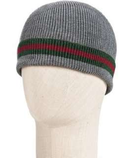 Gucci heather grey wool silk web stripe trim hat   