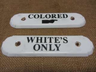 Vintage Set of 2 Porcelain Whites Only & Colored Signs  Old Antique 
