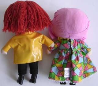 Joan Walsh Anglund 2 Pocket Dolls Wolfpit 1970s Rain Coat & Patchwork 