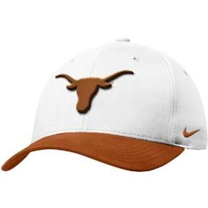  Nike Texas Longhorns White Swoosh Flex Fit Hat W/Burnt Orange Bill 