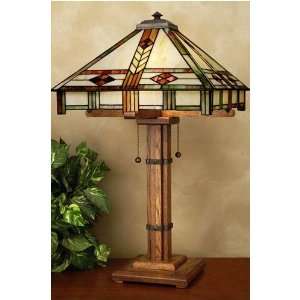  Tiffany style Table Lamp With Oak Base