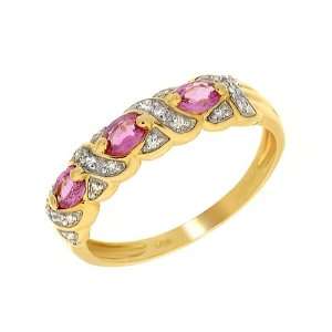    9ct Yellow Gold Pink Sapphire & Diamond Ring Size 8.5 Jewelry
