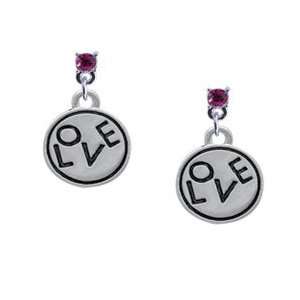 Love in Round Disc Hot Pink Swarovski Post Charm Earrings [Jewelry]
