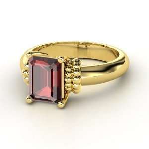  Beluga Ring, Emerald Cut Red Garnet 14K Yellow Gold Ring 