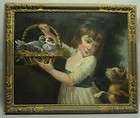   English Oil Painting of Girl Kitten & Birds William Redmore Bigg