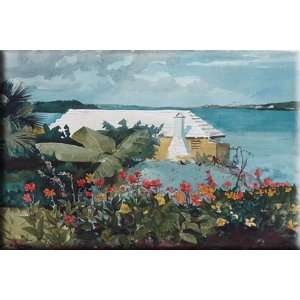  Flower Garden and Bungalow, Bermuda 16x11 Streched Canvas 