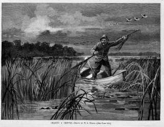 ANTIQUE DUCK HUNTING CHASING A CRIPPLE DUCK BOAT HUNTER  