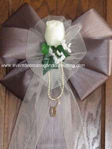 CHOCOLATE BROWN Satin Ribbon IVORY TULLE Pew Bows  