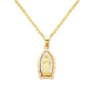  Mary Guadlupe Charm Pendant with Yellow Gold 1.2mm Side Diamond cut 