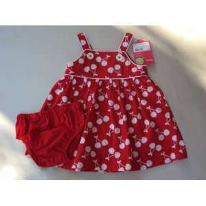   Lightweight Sleeveless Cotton Dress Set Red W/white Cherries 3 Months