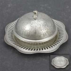    Butter Dish, Silverplate Beaded Chased Design