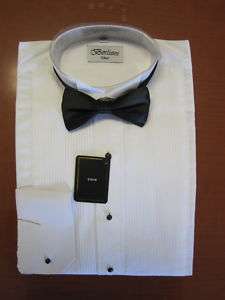 French cuffs Men Tuxedo Shirt white with Black Bow Tie  