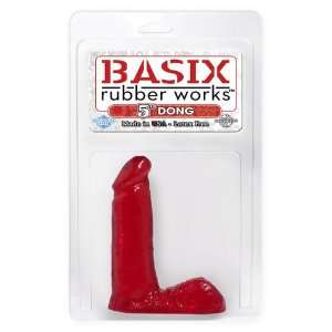 Bundle Basix 5in Dong Red and 2 pack of Pink Silicone Lubricant 3.3 oz